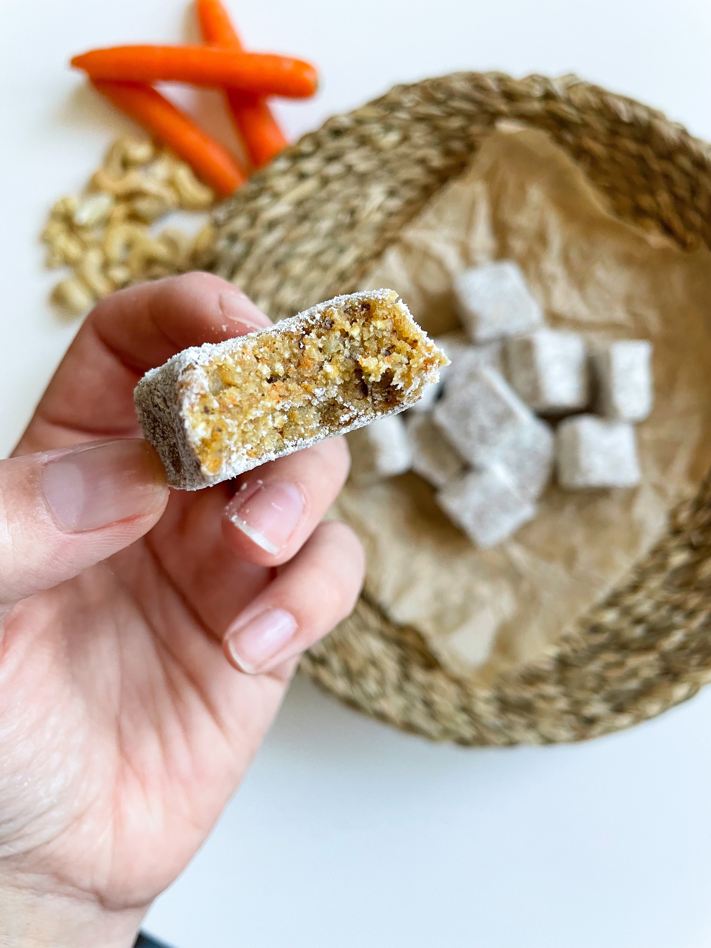 Näringsrika morotsbars med kikärtor och kokos